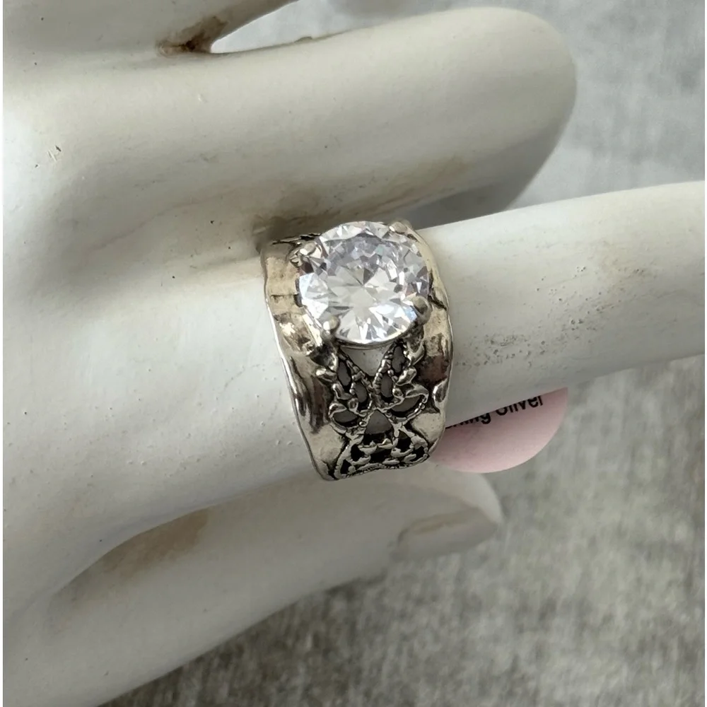 Noa Zuman Sterling Silver 925 Ring W Round Clear CZ Sz. 8
